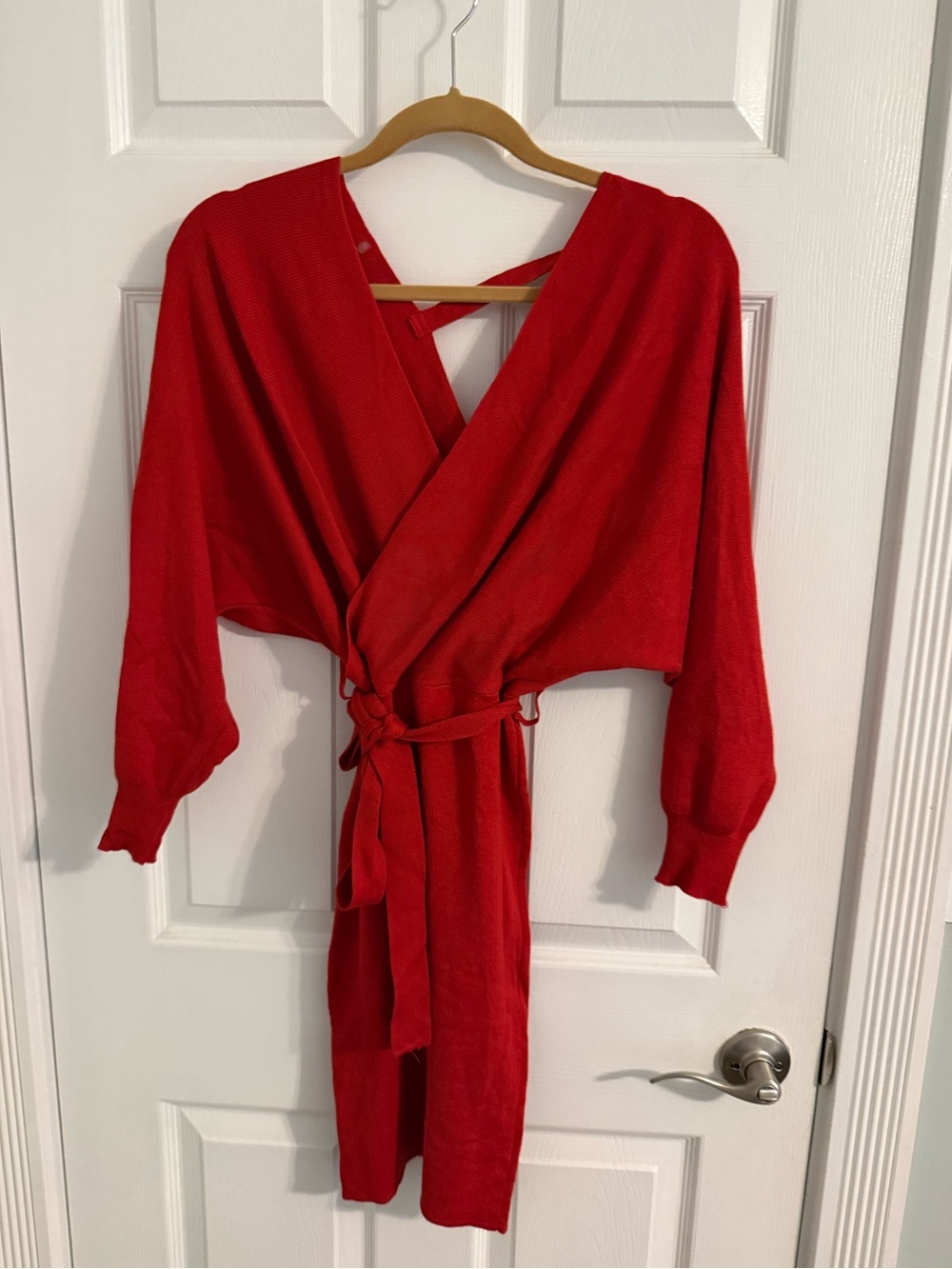 Active USA Red Wrap Belted Women's Sweater Dress